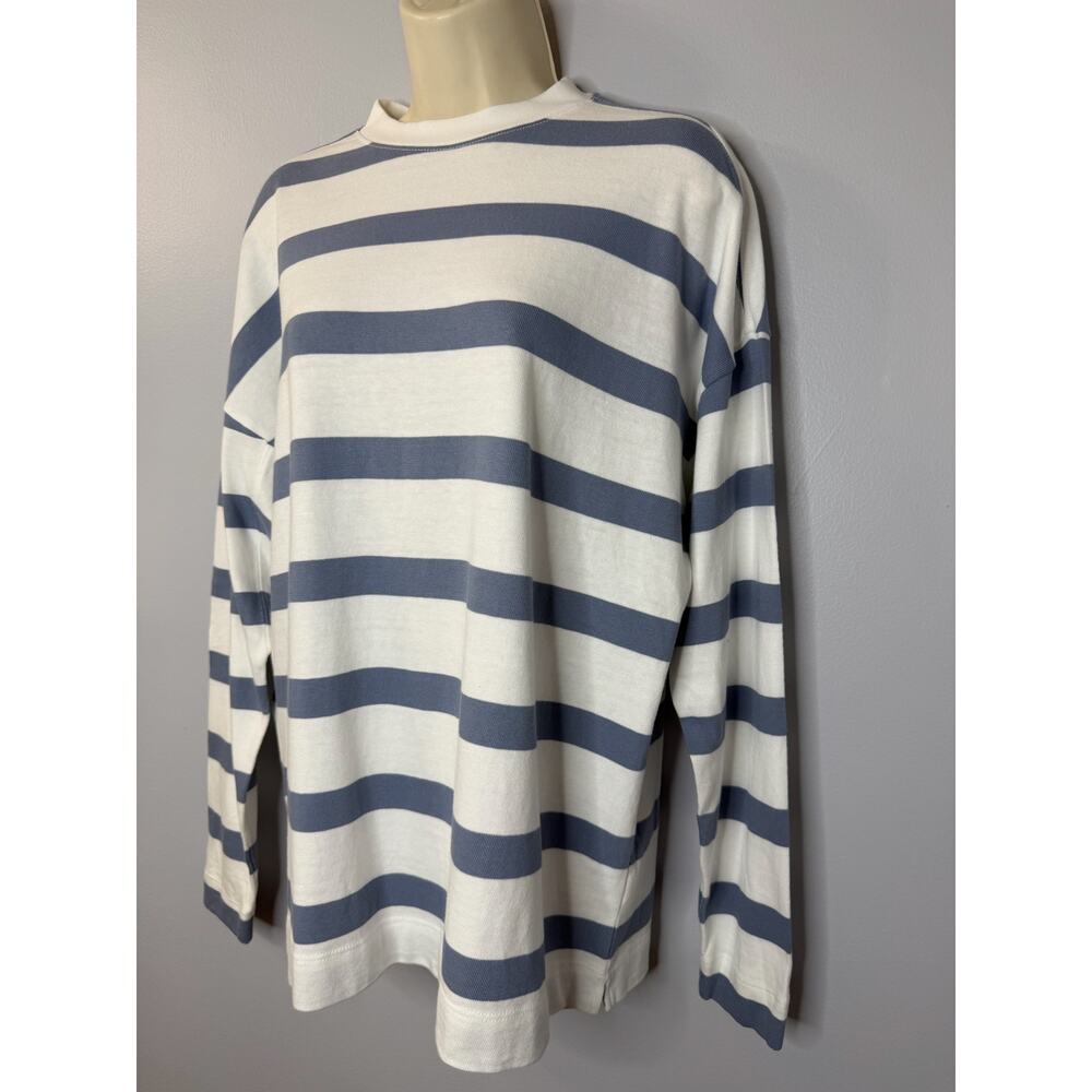 AYR The Early Mornings T-Shirt Long Sleeve Overcast Blue Striped Cotton Sz S - Picture 3 of 10